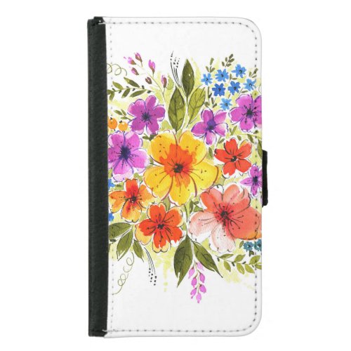 Hand_painted flowers bright watercolor bouquet samsung galaxy s5 wallet case