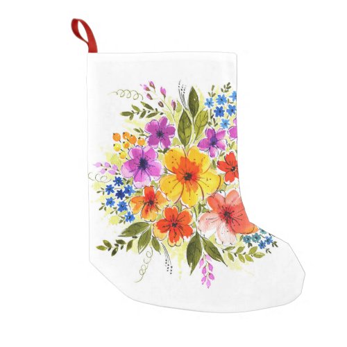 Hand_painted flowers bright watercolor bouquet small christmas stocking