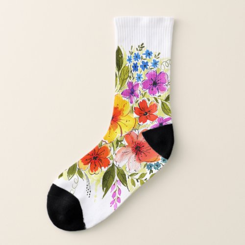 Hand_painted flowers bright watercolor bouquet socks