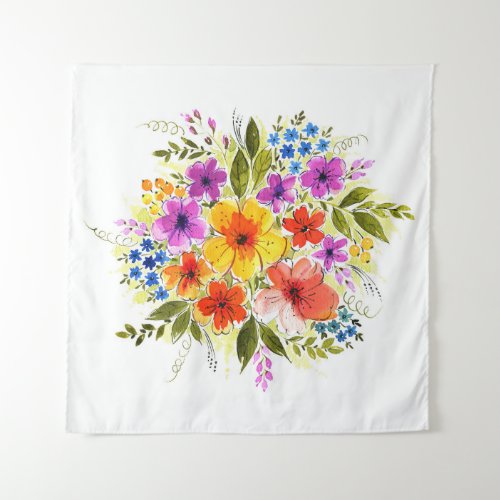 Hand_painted flowers bright watercolor bouquet tapestry
