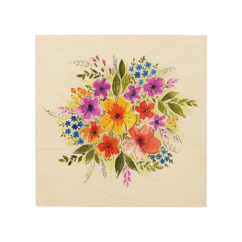 Hand_painted flowers bright watercolor bouquet wood wall art