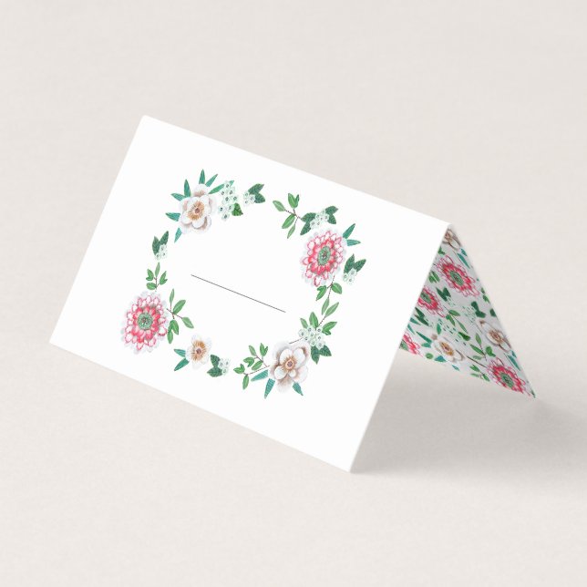 Hand painted Flowers Guest name Place Card  (Front)