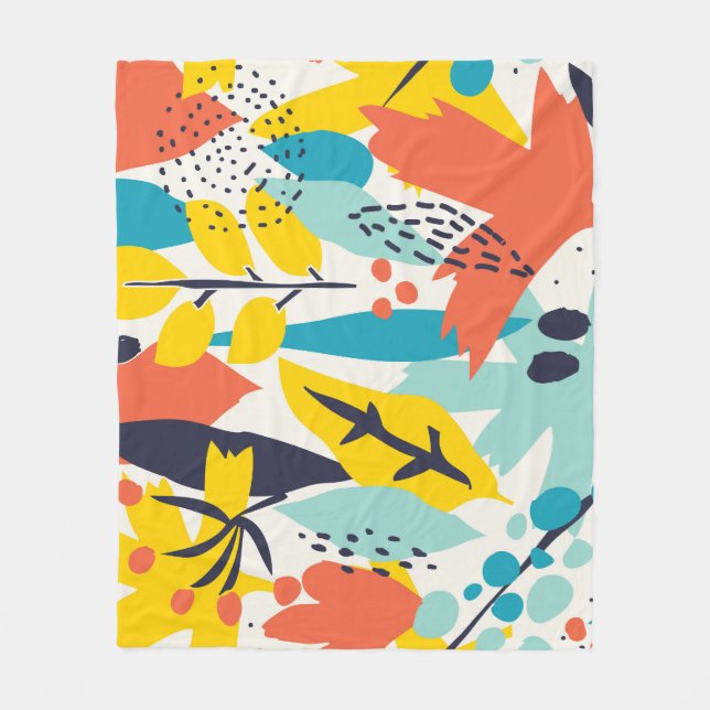 Hand-painted flowers, leaves seamless pattern. fleece blanket (Front)