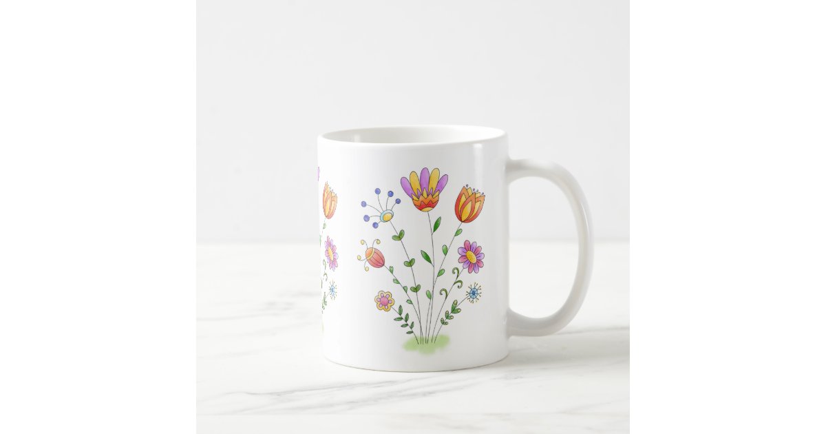 Hand Painted Flowers Modern Watercolor Coffee Mug Zazzle Com