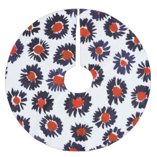 Hand-painted flowers, red and blue pattern. brushed polyester tree skirt