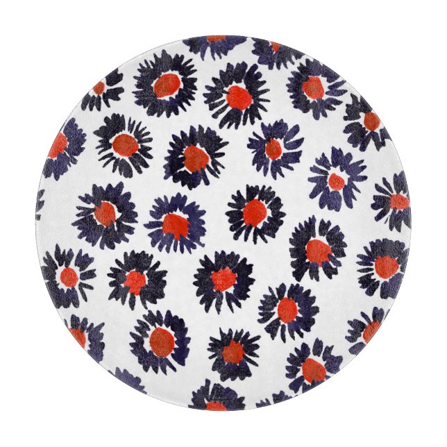 Hand-painted flowers, red and blue pattern. cutting board (Front)