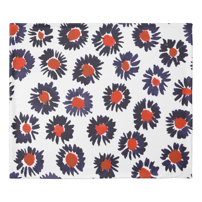 Hand-painted flowers, red and blue pattern. duvet cover (Front)