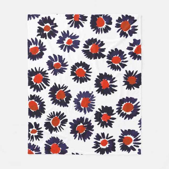 Hand-painted flowers, red and blue pattern. fleece blanket (Front)