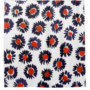 Hand-painted flowers, red and blue pattern. shower curtain
