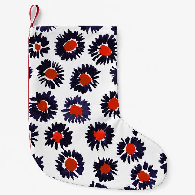 Hand-painted flowers, red and blue pattern. small christmas stocking (Front)