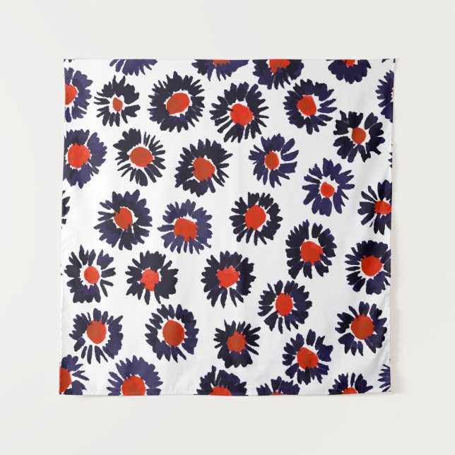 Hand-painted flowers, red and blue pattern. tapestry (Front)