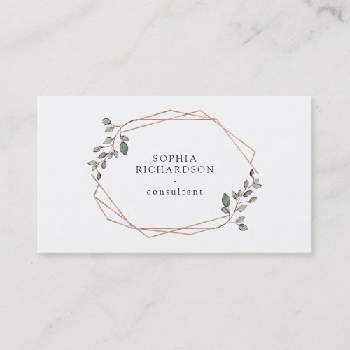 Hand Painted Foliage  Rose Gold Geometric Business Card