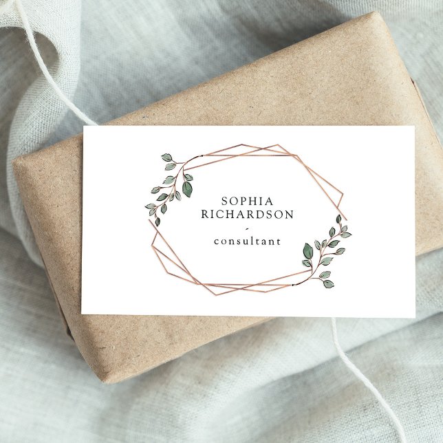 Hand Painted Foliage | Rose Gold Geometric Business Card (Creator Uploaded)