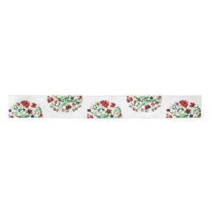 Hand Painted Folk Floral Design Satin Ribbon