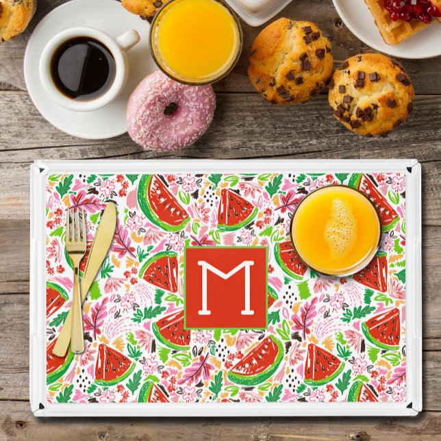 Hand Painted Fruit Pattern Monogram  Acrylic Tray (Hand Painted Fruit Pattern Monogram Acrylic Tray, 4 sizes - rectangle or square, too.)