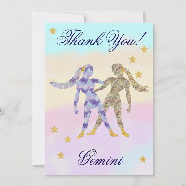Hand-Painted Gemini Birthday Thank You Card (Front)