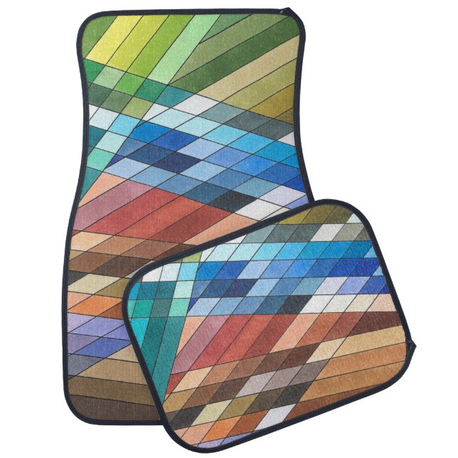 Hand Painted Geometric Abstract Pattern Car Floor Mat (Set)