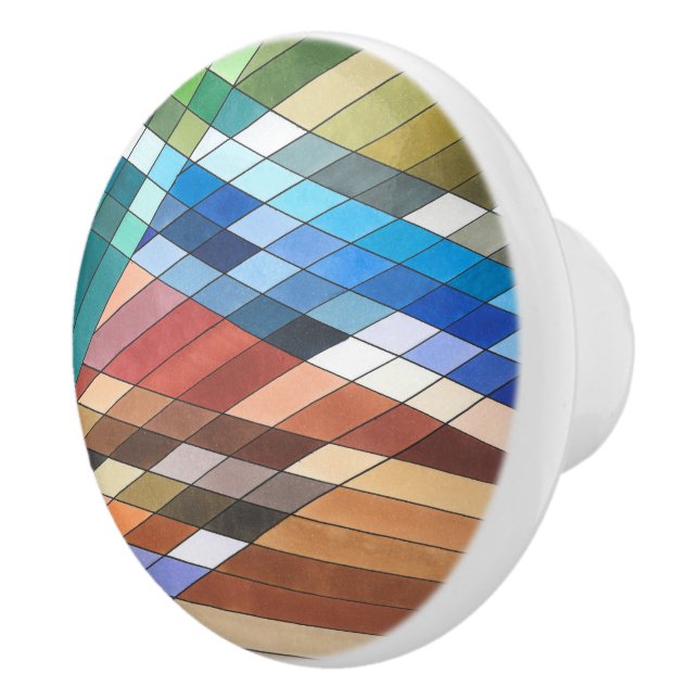 Hand Painted Geometric Abstract Pattern Ceramic Knob (Right)