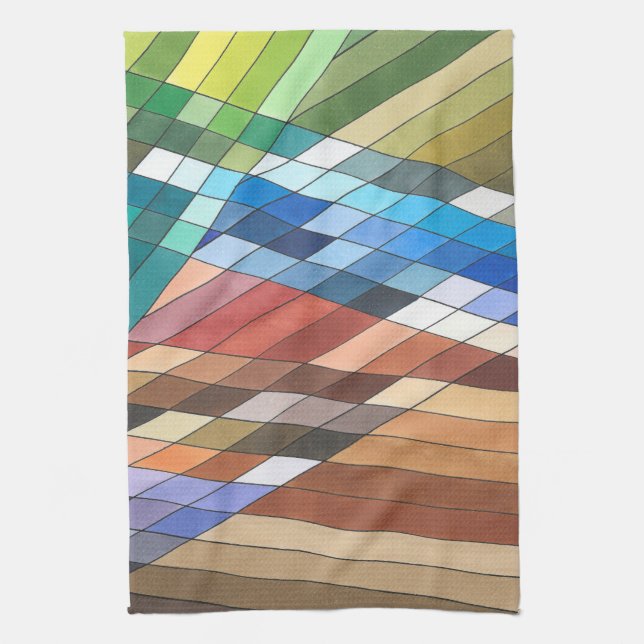 Hand Painted Geometric Abstract Pattern Kitchen Towel (Vertical)