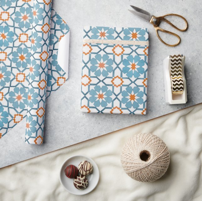 Hand painted geometric aqua blue moroccan ethnic wrapping paper (Crafts)
