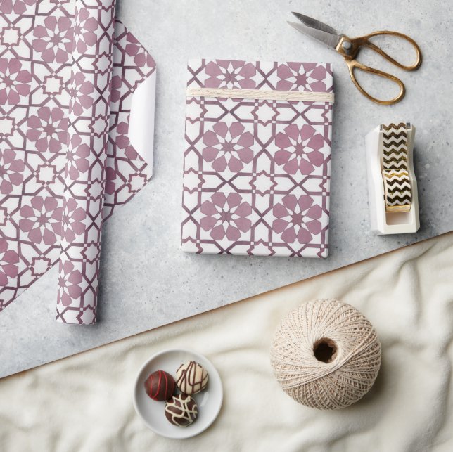 Hand painted geometric burgundy moroccan ethnic wrapping paper (Crafts)