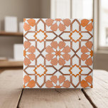 Hand painted geometric orange moroccan ethnic ceramic tile<br><div class="desc">Decorative handpainted traditional ethnic ornament moroccan tile. These geometric pattern creat a pretty backsplash for your kitchen or accent details in home décor. intricate geometric mediterranean pattern in the color orange.</div>