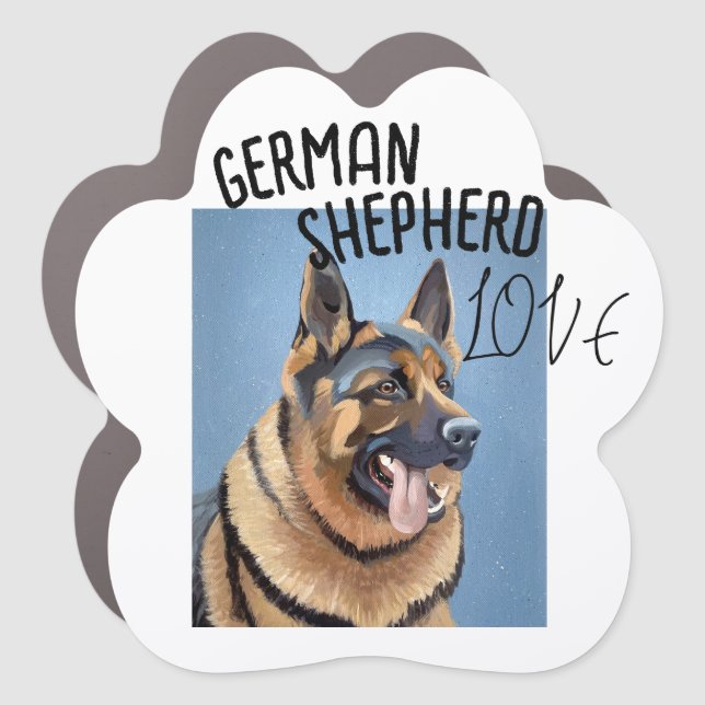 Hand-Painted Germans Shepherd Print on Pawprint Car Magnet (Front)