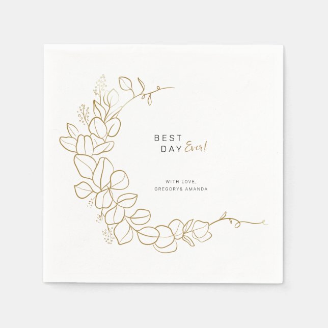 Hand Painted Gold Leaves Frame Wedding Napkins (Front)