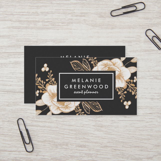 Hand Painted Gold Painted Flowers Business Card (Front/Back In Situ)