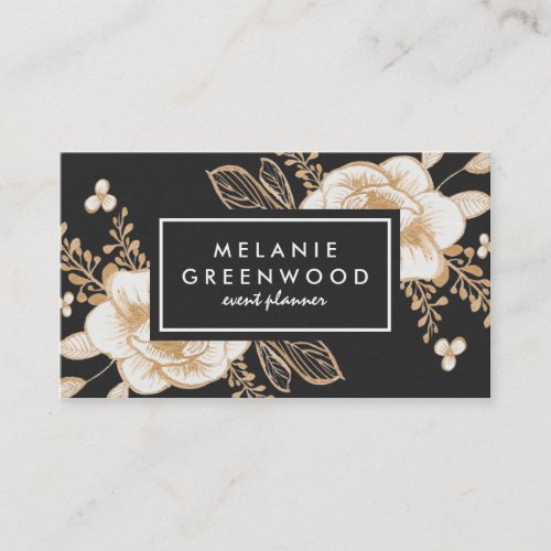 Hand Painted Gold Painted Flowers Business Card
