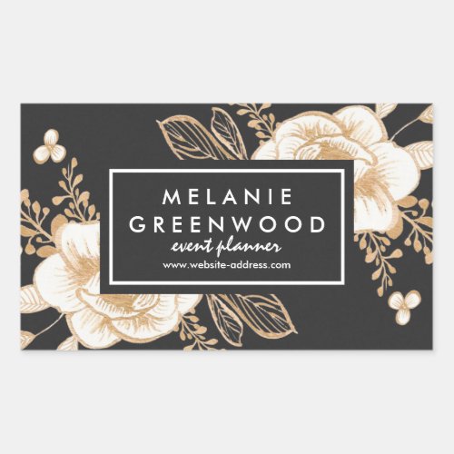 Hand Painted Gold Painted Flowers Business Rectangular Sticker