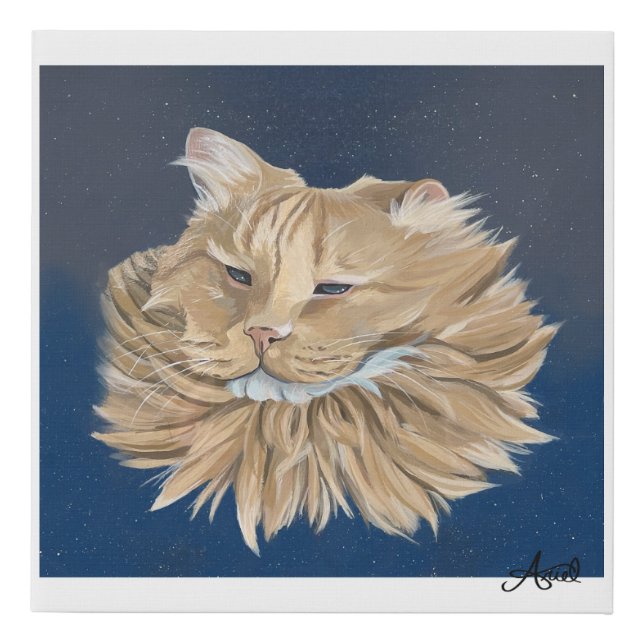 Hand-Painted Gold Tabby Cat Print on Basic Canvas (Front)