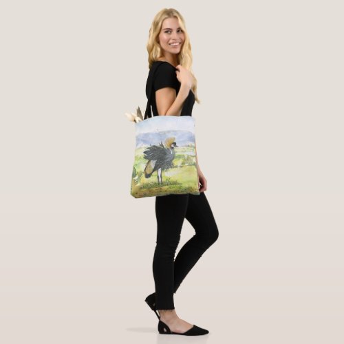 Hand_Painted Graceful Grey Crowned Crane Tote Bag