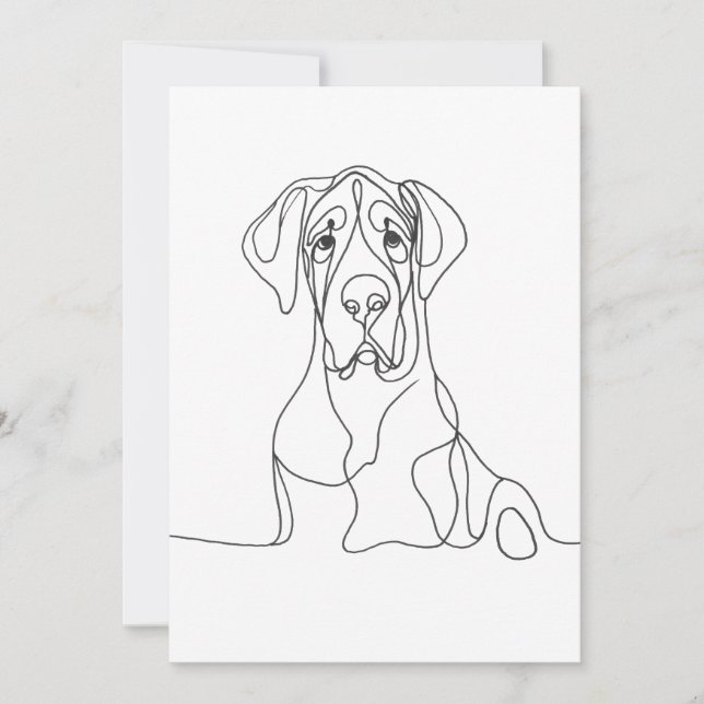 Hand Painted Great Dane Line Illustration Invitation (Front)