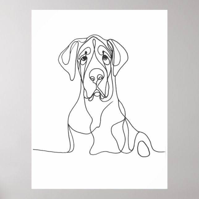 Hand Painted Great Dane Line Illustration Poster (Front)