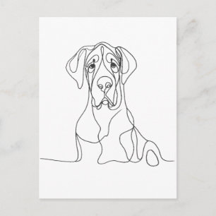 Hand Painted Great Dane Line Sketch Postcard