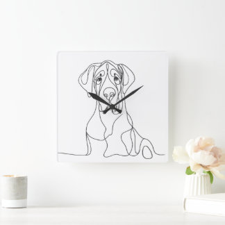 Hand Painted Great Dane Minimal Line Art Square Wall Clock