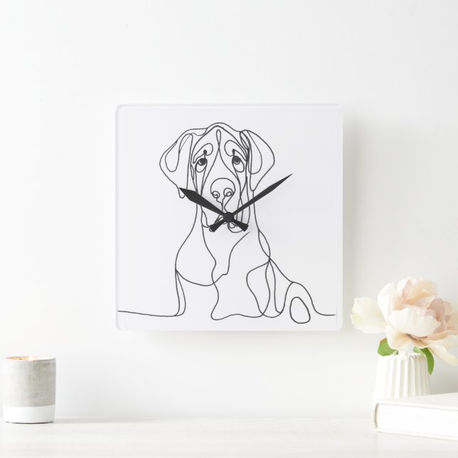 Hand Painted Great Dane Minimal Line Art Square Wall Clock (Home)