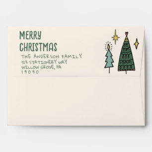 Hand Painted Green Abstract Merry Christmas Trees Envelope