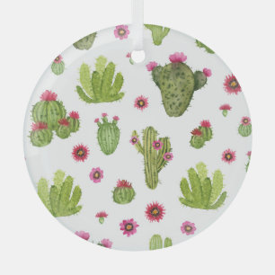 Hand Painted Green Cactus Pattern Glass Ornament