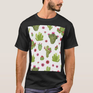 Hand Painted Green Cactus Pattern T-Shirt
