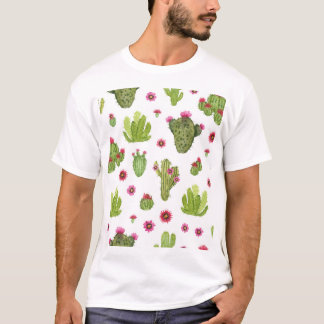 Hand Painted Green Cactus Pattern T-Shirt