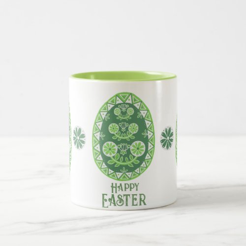 Hand_Painted Green Symbolic Ukrainian Easter Egg Two_Tone Coffee Mug
