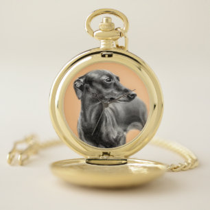Hand painted Greyhound Acrylic Wall Clock Pocket Watch