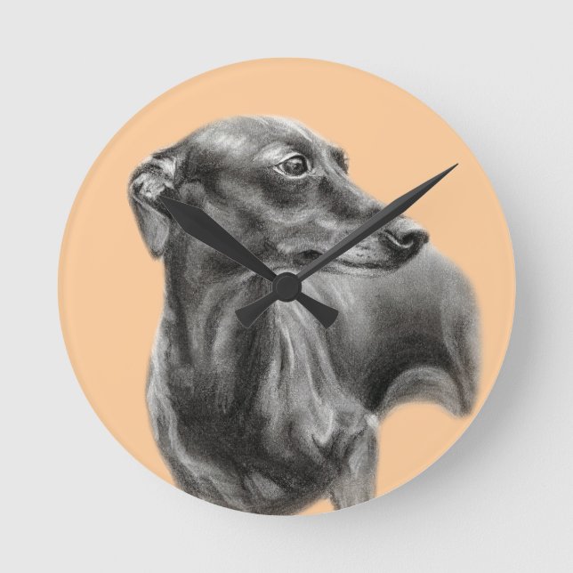 Hand Painted Greyhound Artwork Round Clock (Front)