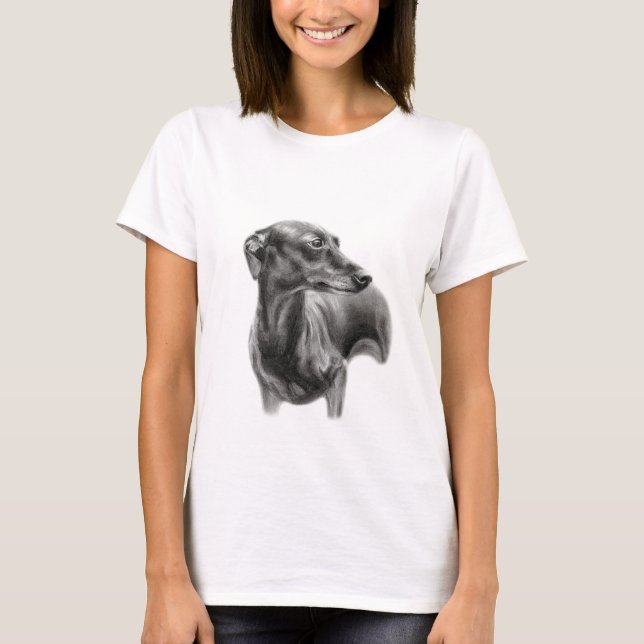 Hand Painted Greyhound Pet Portrait T-Shirt (Front)