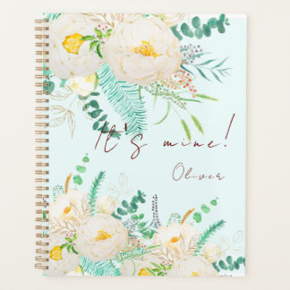 hand painted hand painted white peony flowers  planner