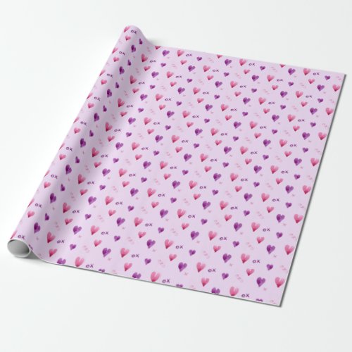 hand painted heart x and o patterned wrapping paper