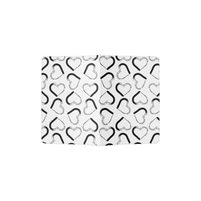 Hand Painted Hearts Pattern Black & White Hearts Passport Holder (Opened)