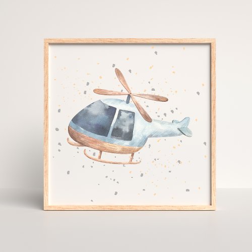 Hand Painted Helicopter Baby Boy Nursery Poster